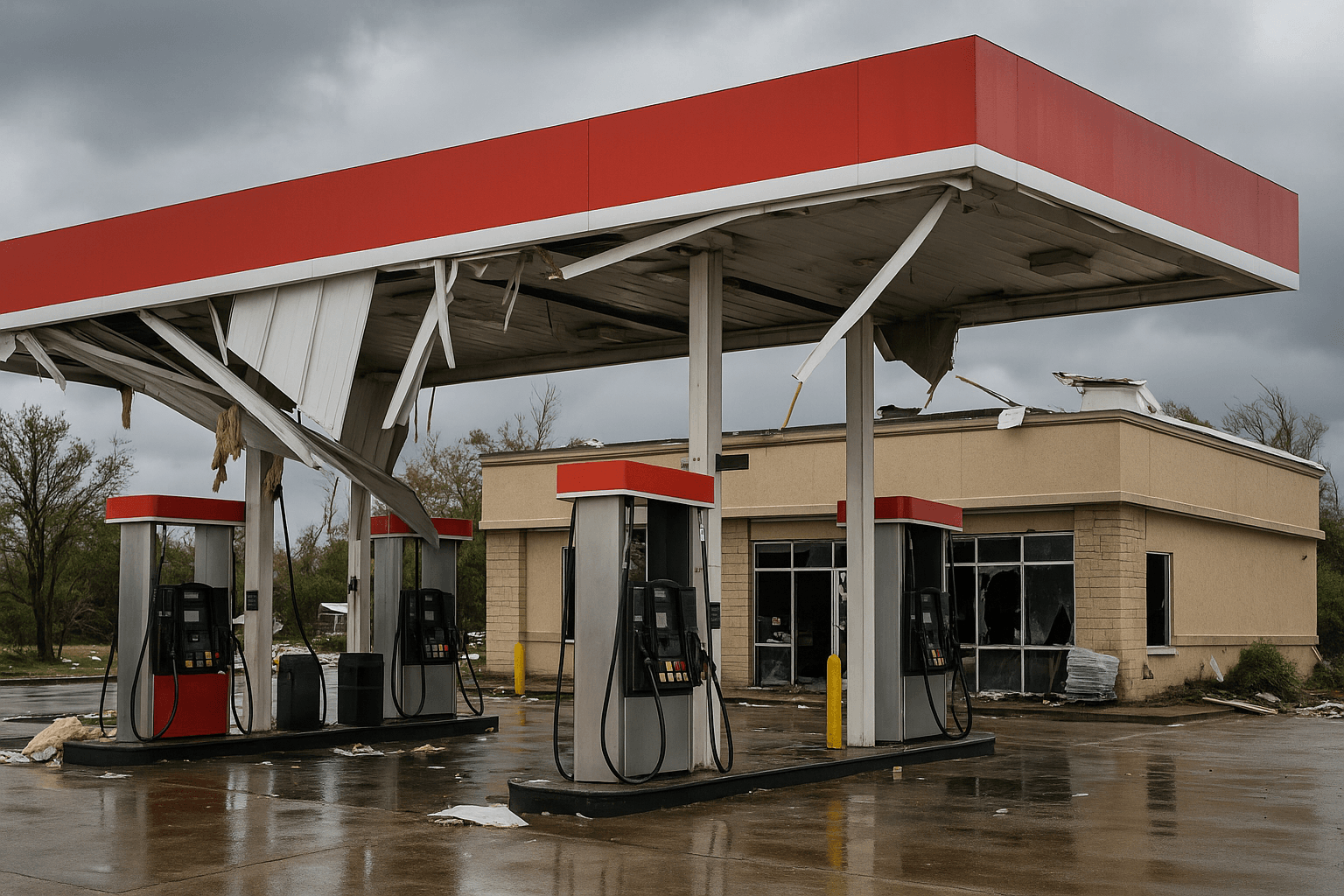 Gas station with damage