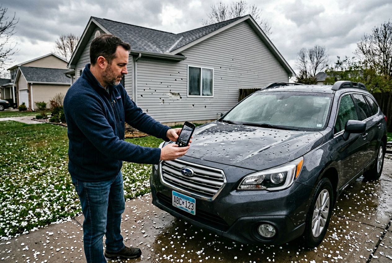 Wind-damaged Florida house with scattered debris and broken roof.